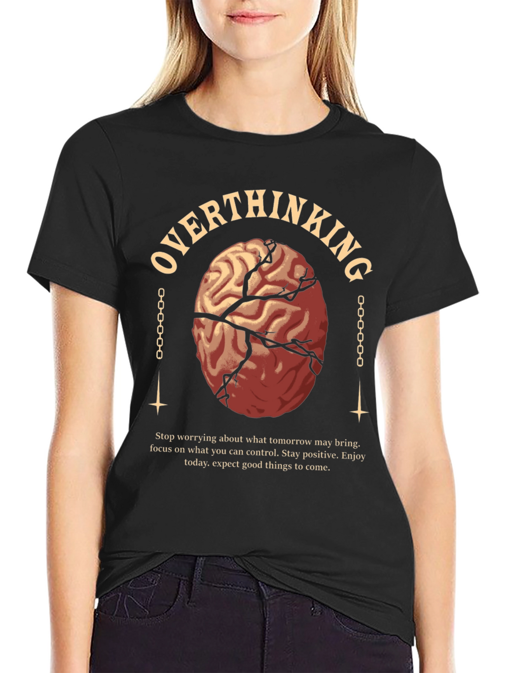 Overthinking Brain Graphic Tee - Black