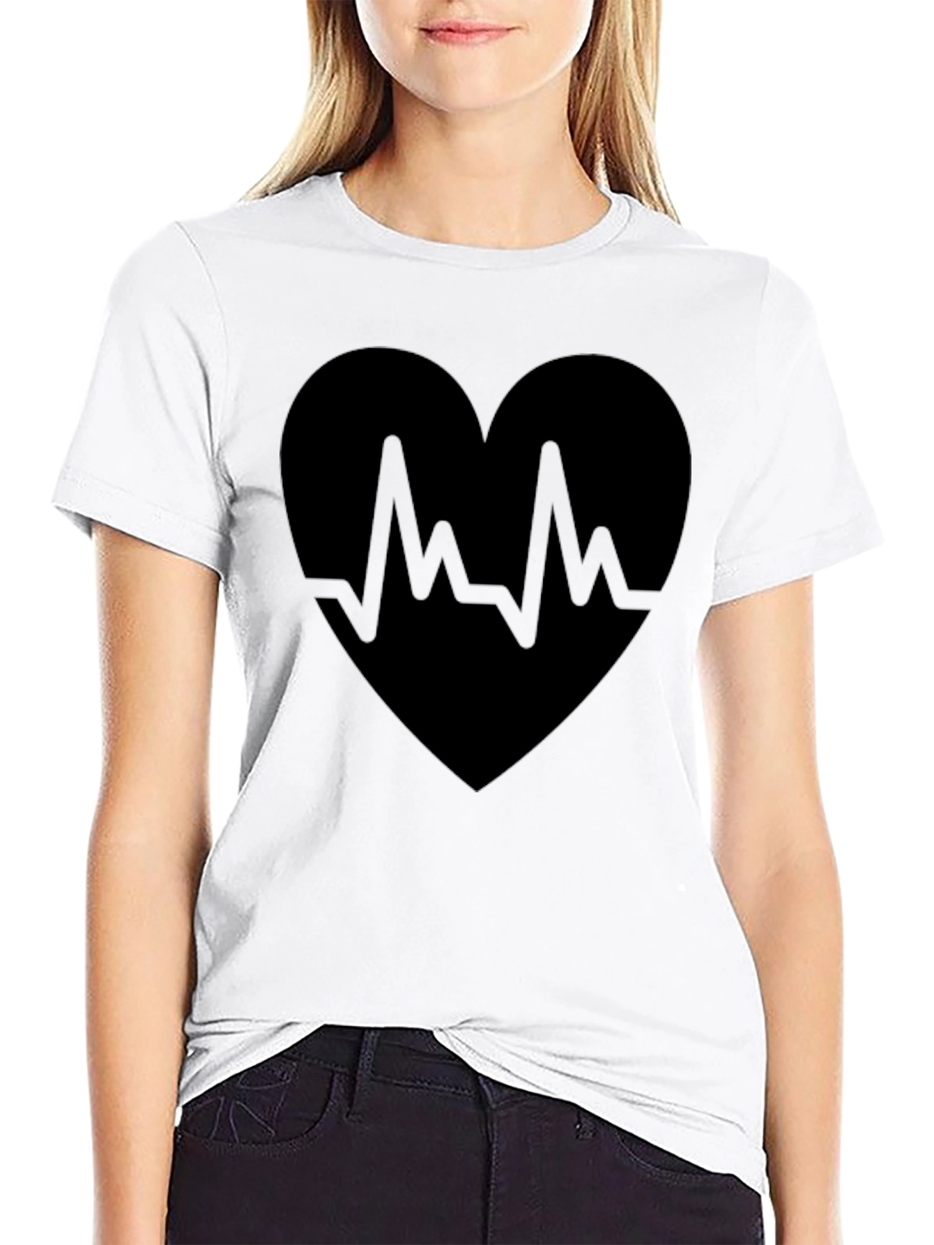 Heartbeat Heart Graphic Black T-Shirt