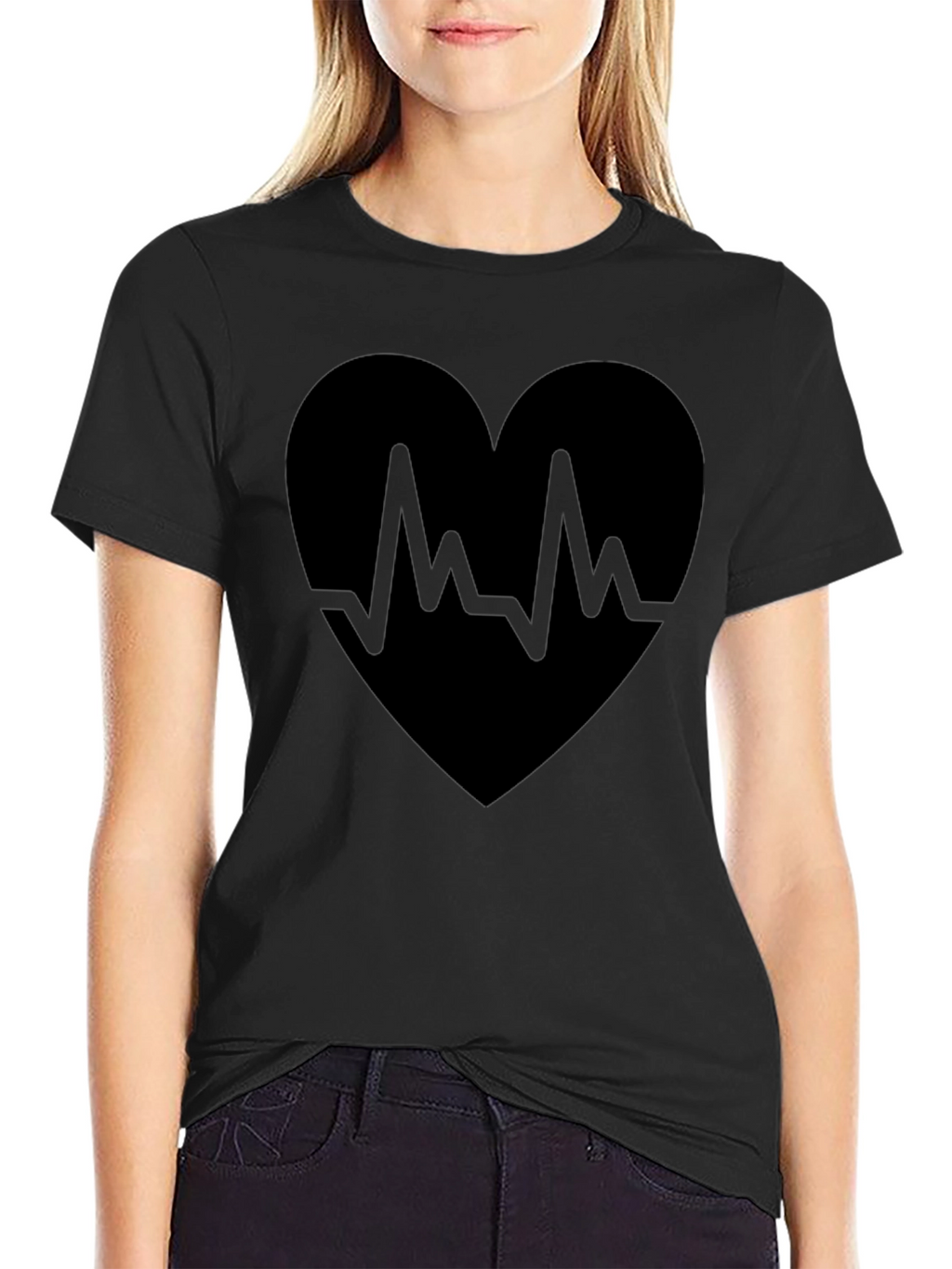 Heartbeat Heart Graphic Black T-Shirt