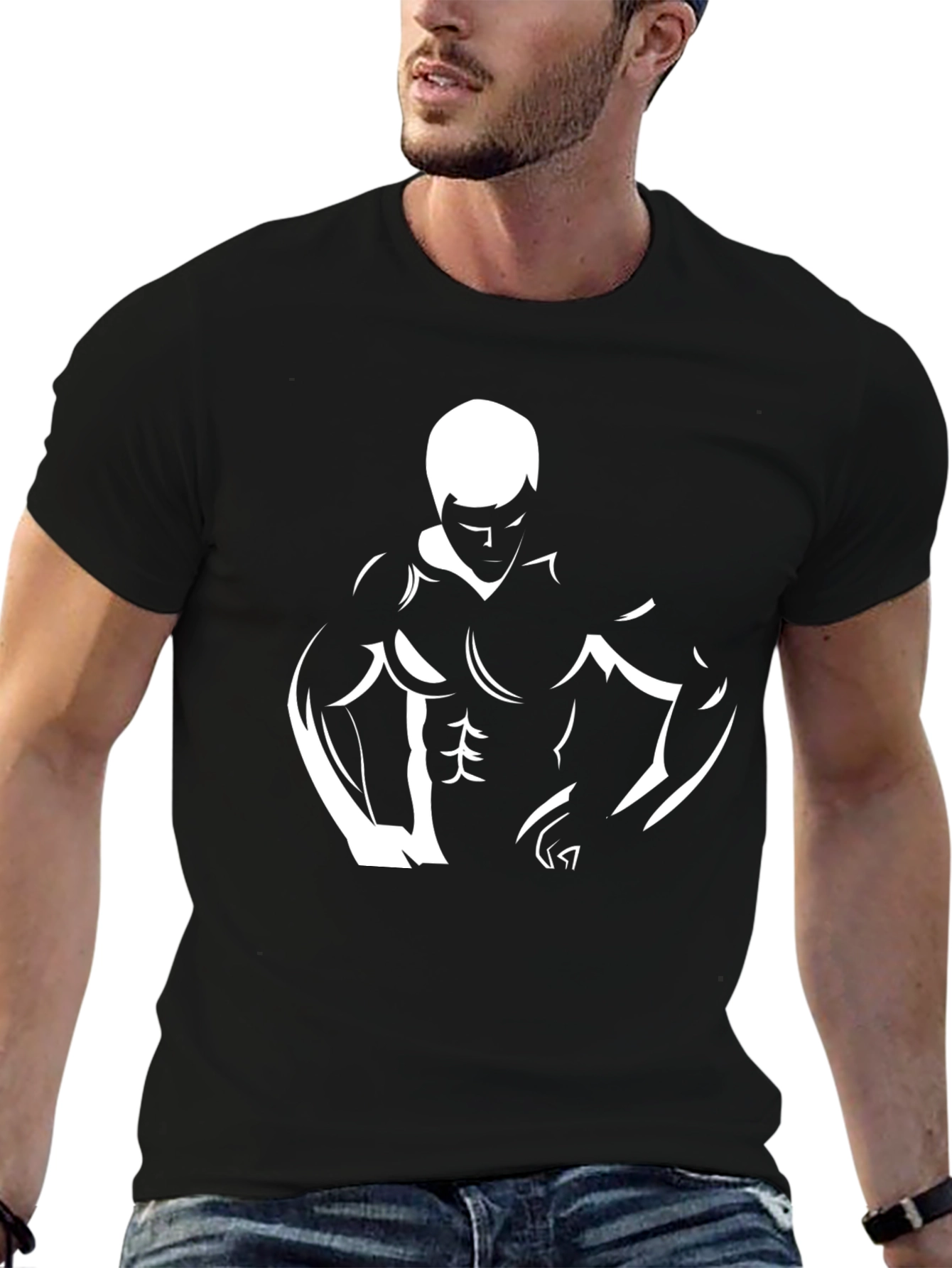 Mens Black Graphic Tee - Bodybuilder Design