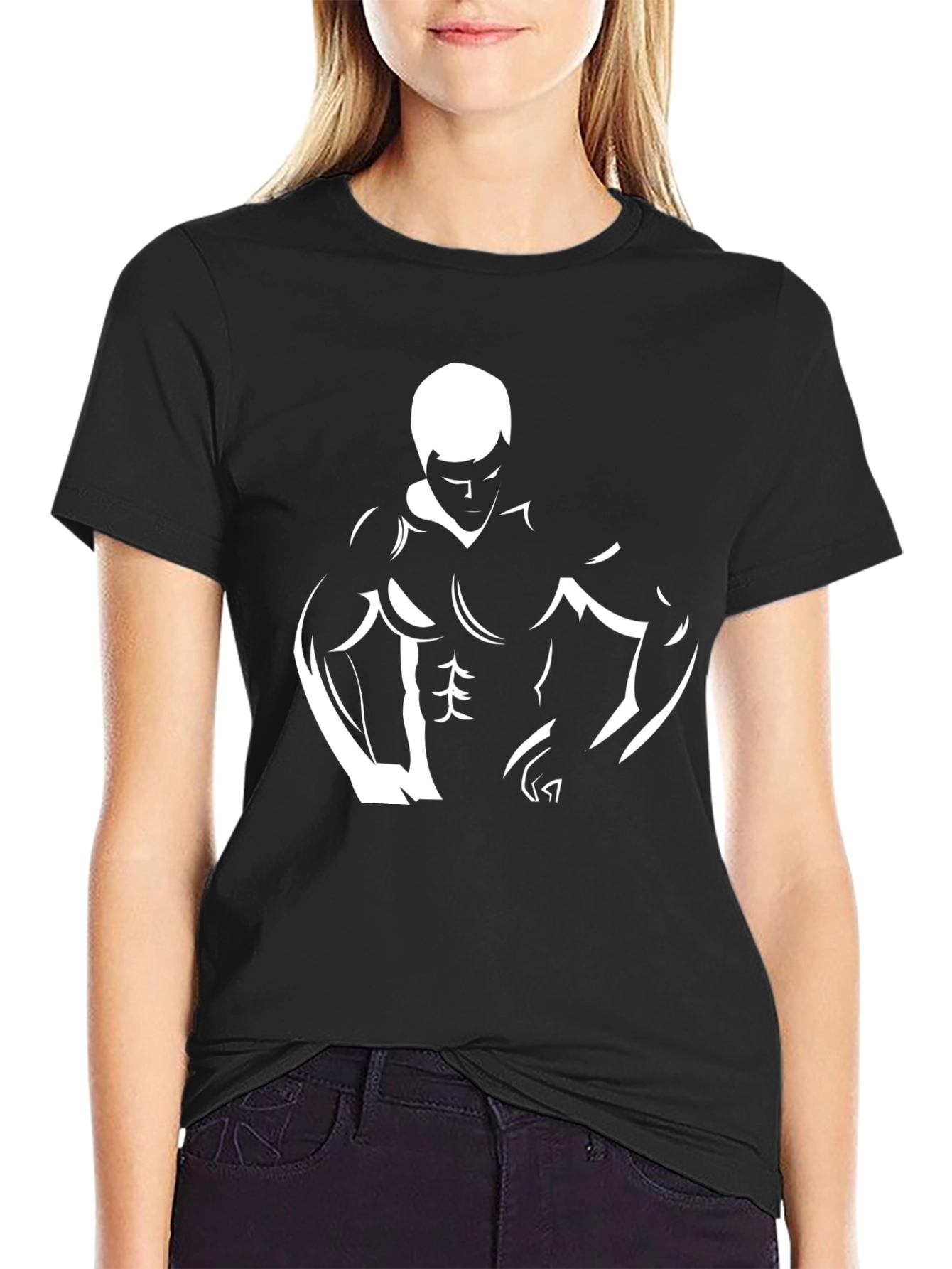 Mens Black Graphic Tee - Bodybuilder Design
