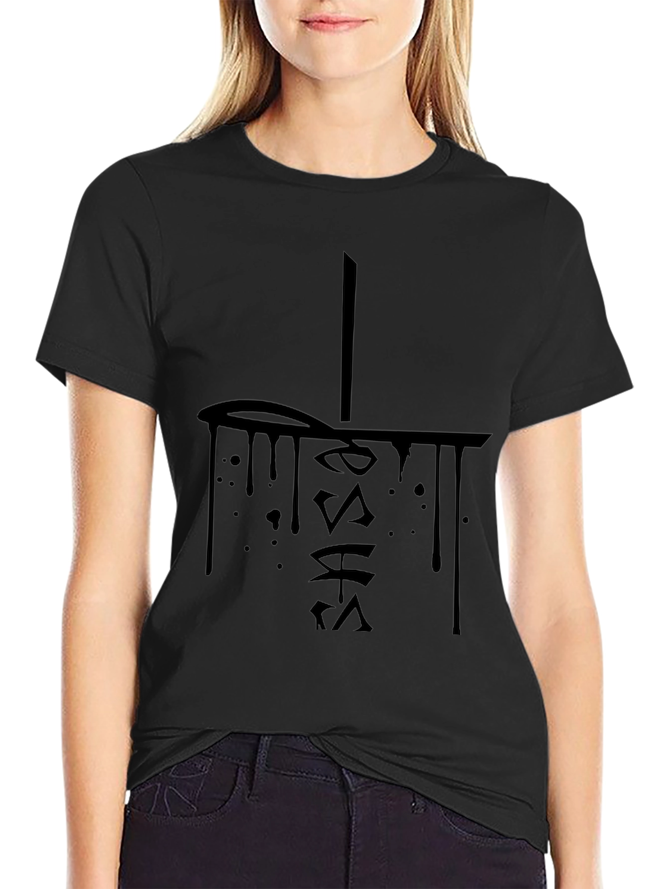 Edgy Black Graphic Tee - Dripping Ink Style