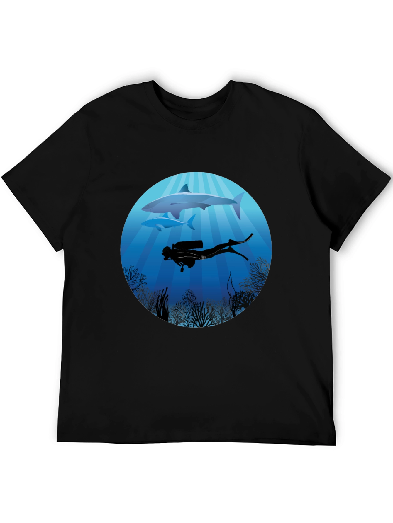 Diver & Shark Graphic Tee - Ocean Adventure Shirt