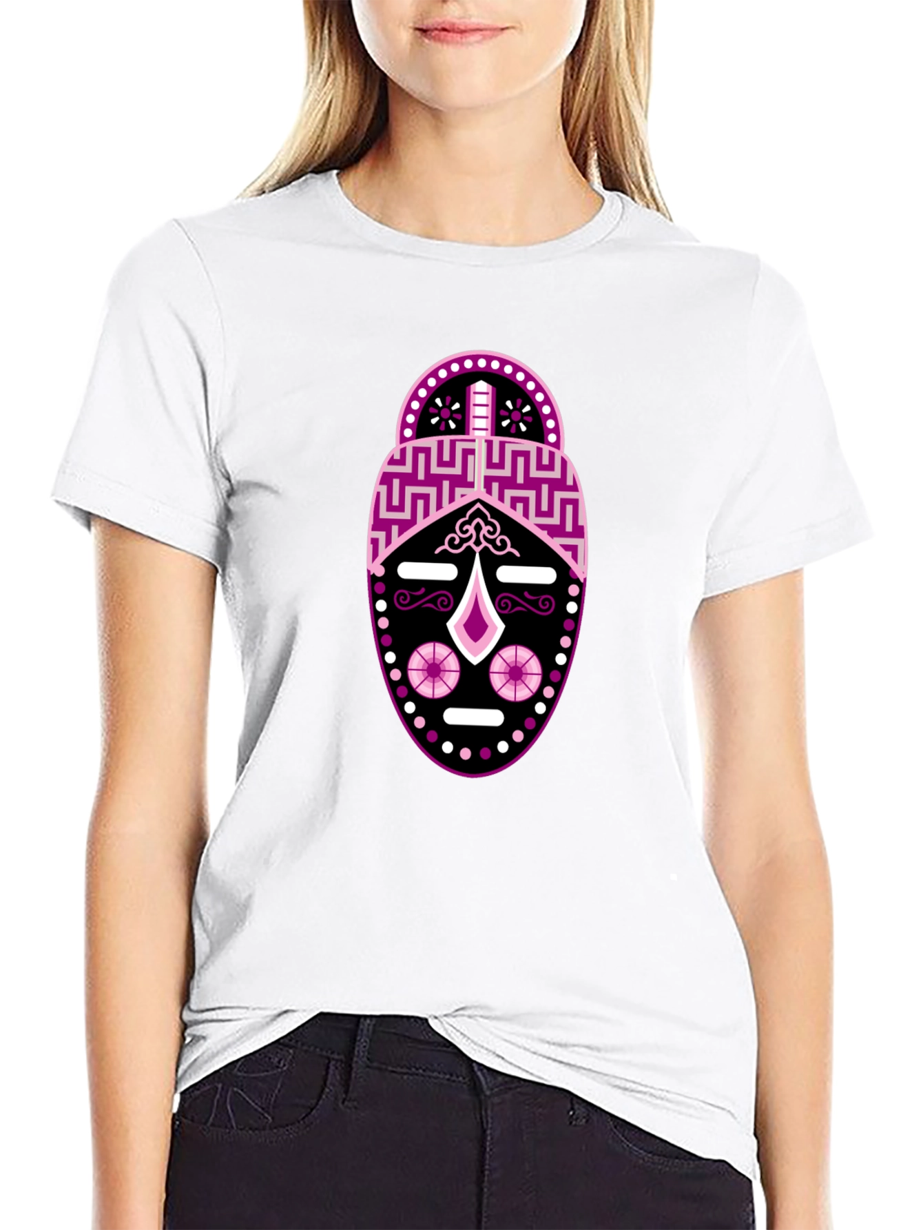 Black T-Shirt with Abstract Mask Design