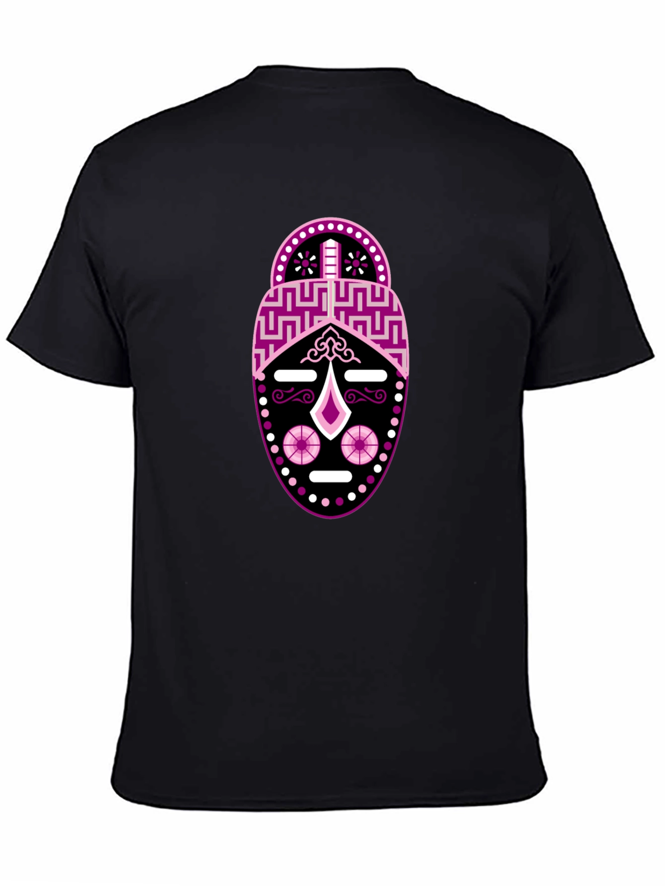 Black T-Shirt with Abstract Mask Design