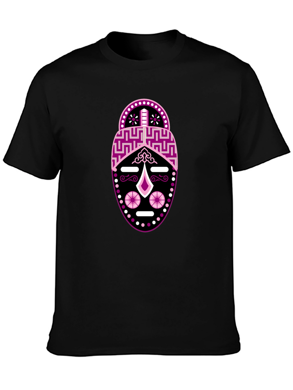Black T-Shirt with Abstract Mask Design