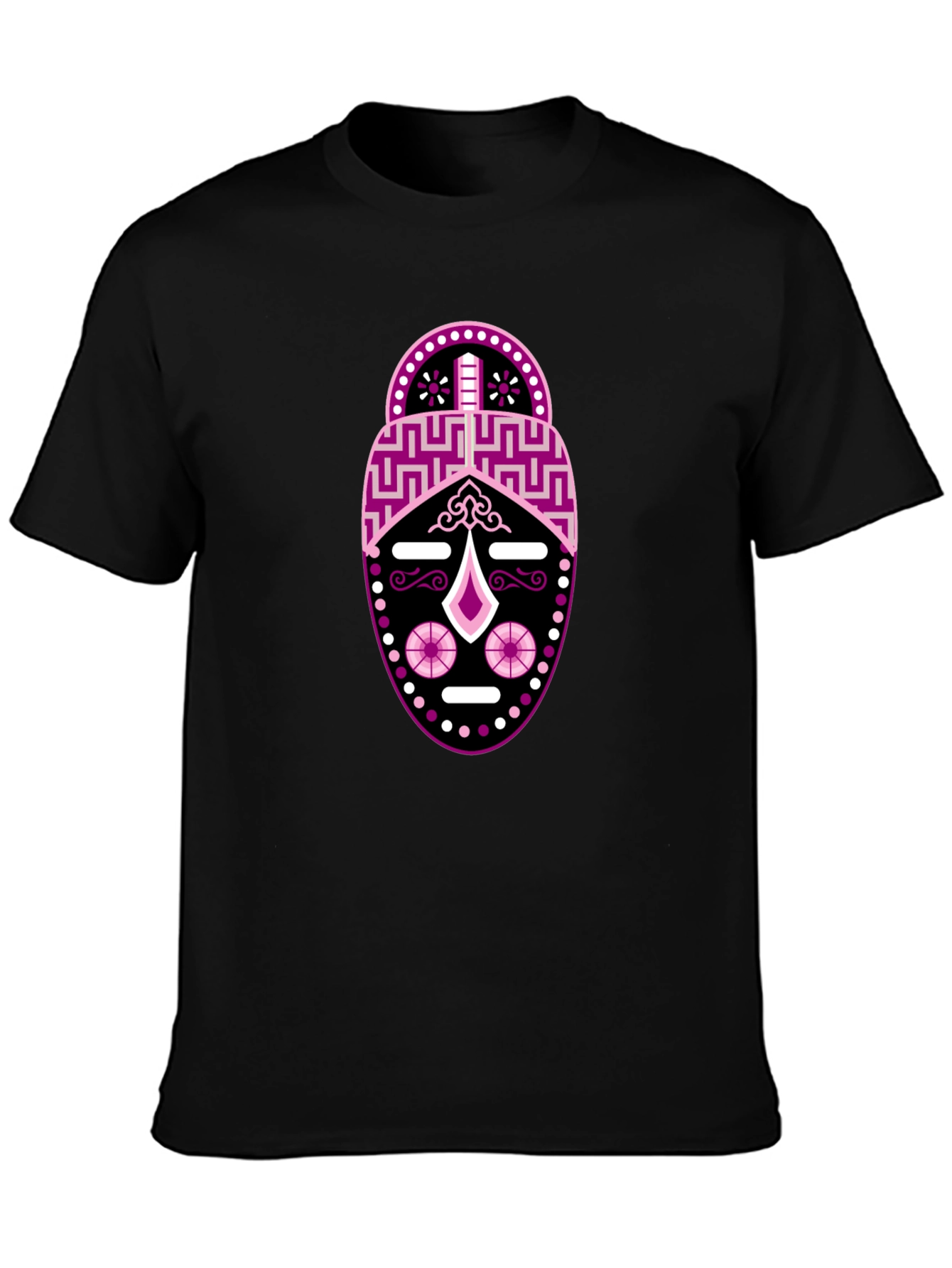 Black T-Shirt with Abstract Mask Design
