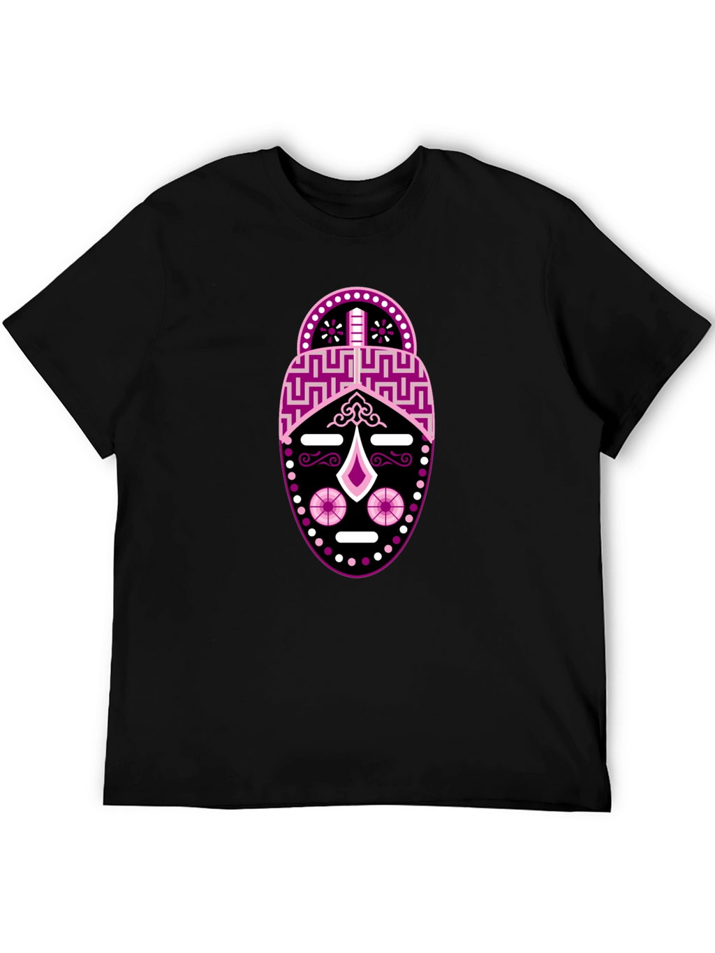Black T-Shirt with Abstract Mask Design