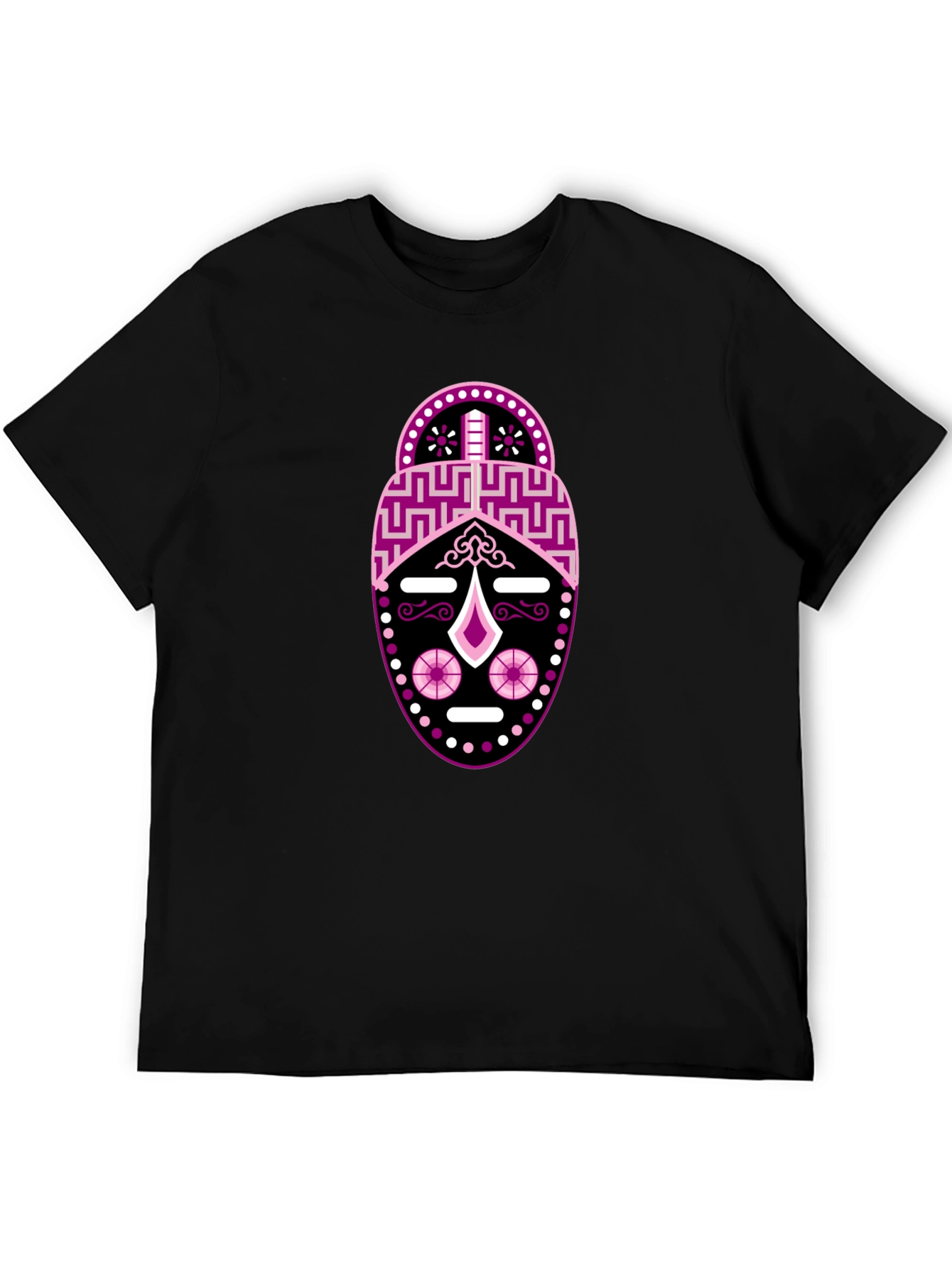 Black T-Shirt with Abstract Mask Design