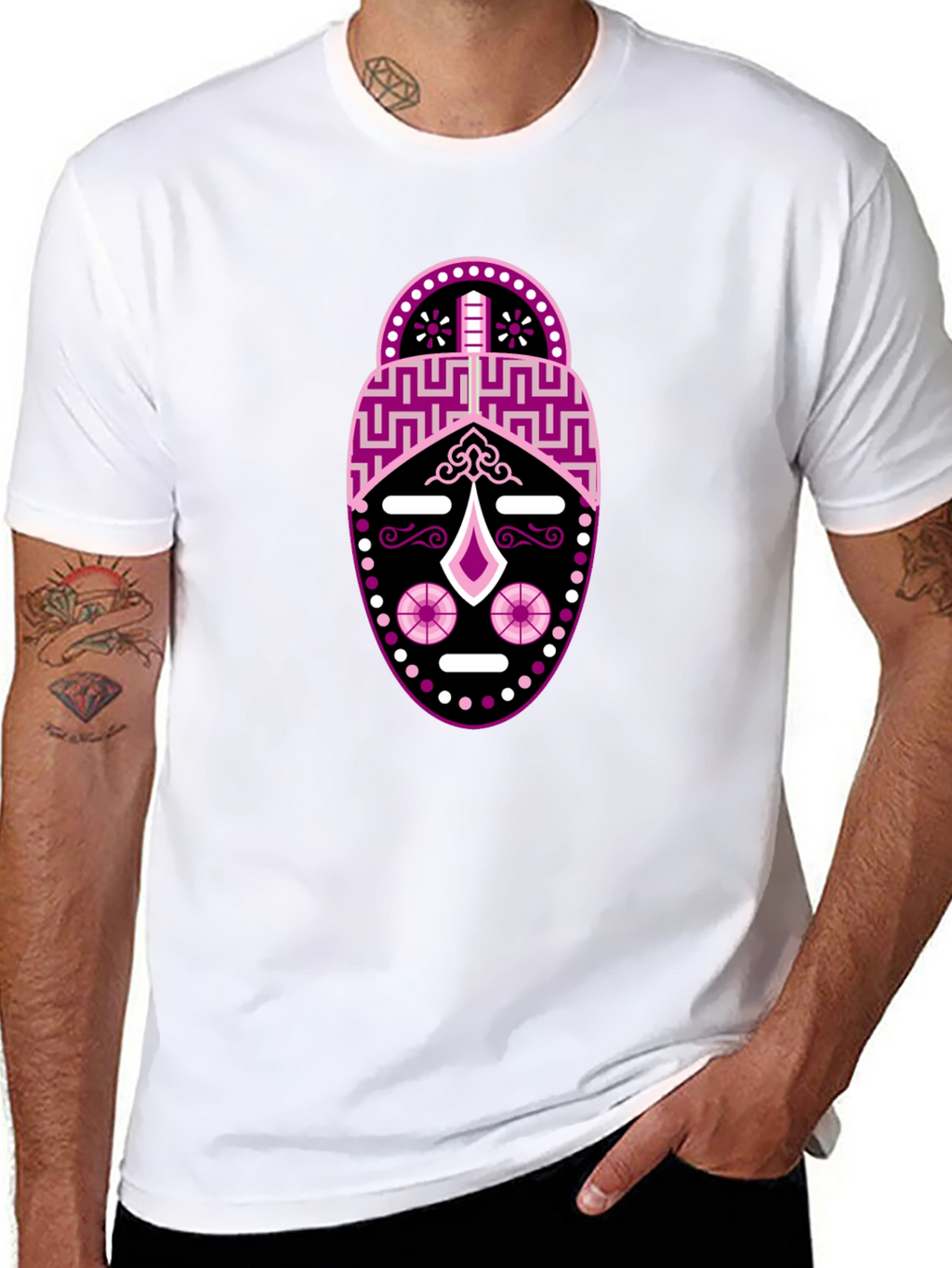 Black T-Shirt with Abstract Mask Design