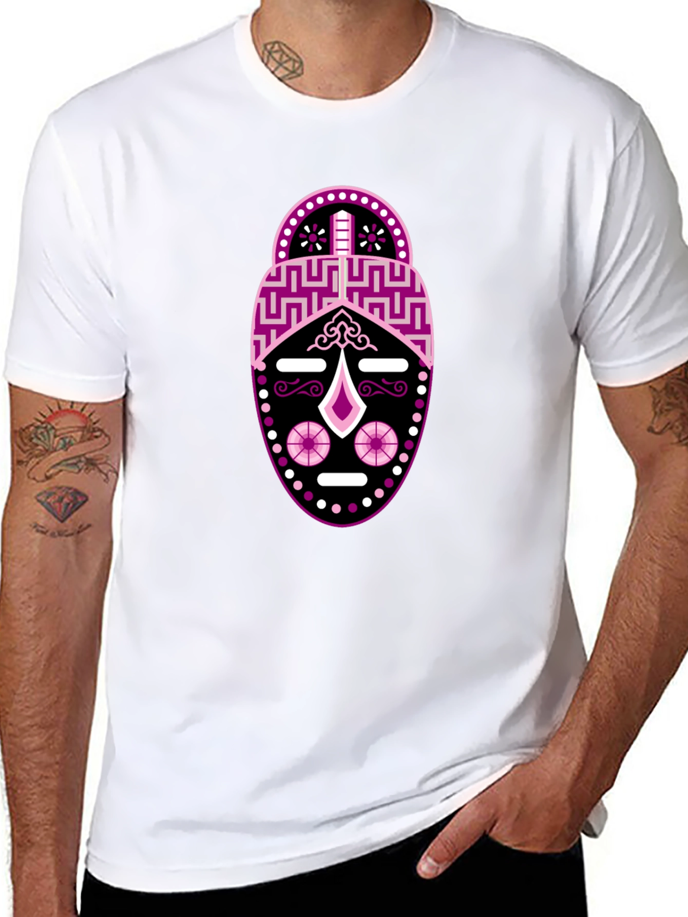 Black T-Shirt with Abstract Mask Design