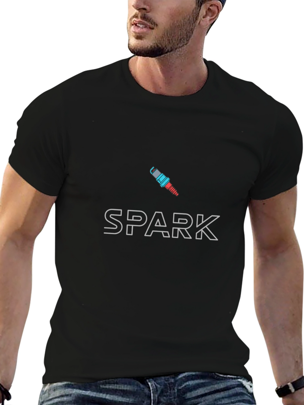 Mens Black Spark Plug Graphic T-Shirt