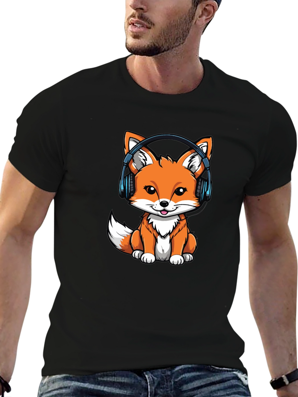 Cute Fox with Headphones Graphic Tee