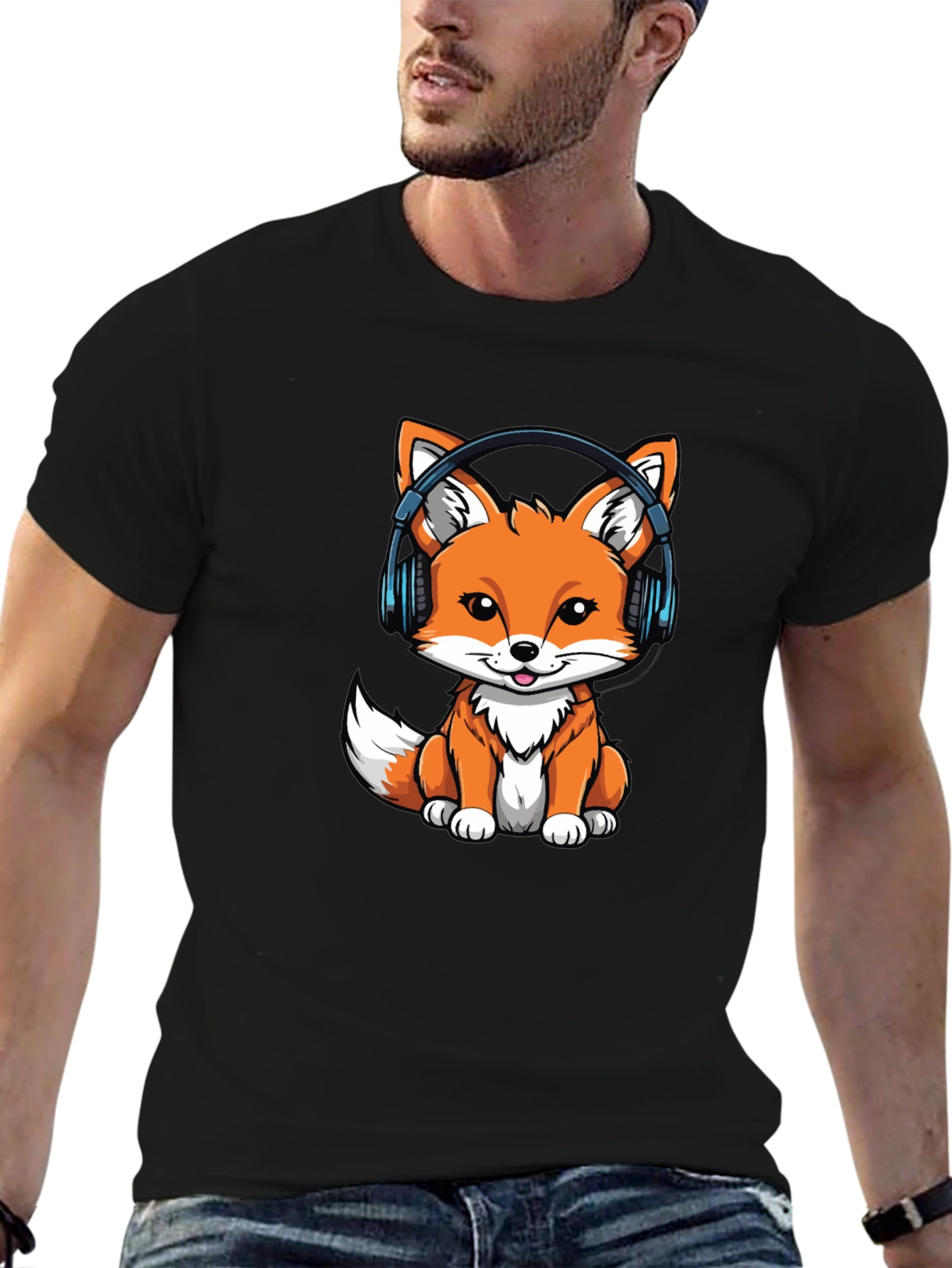 Cute Fox with Headphones Graphic Tee