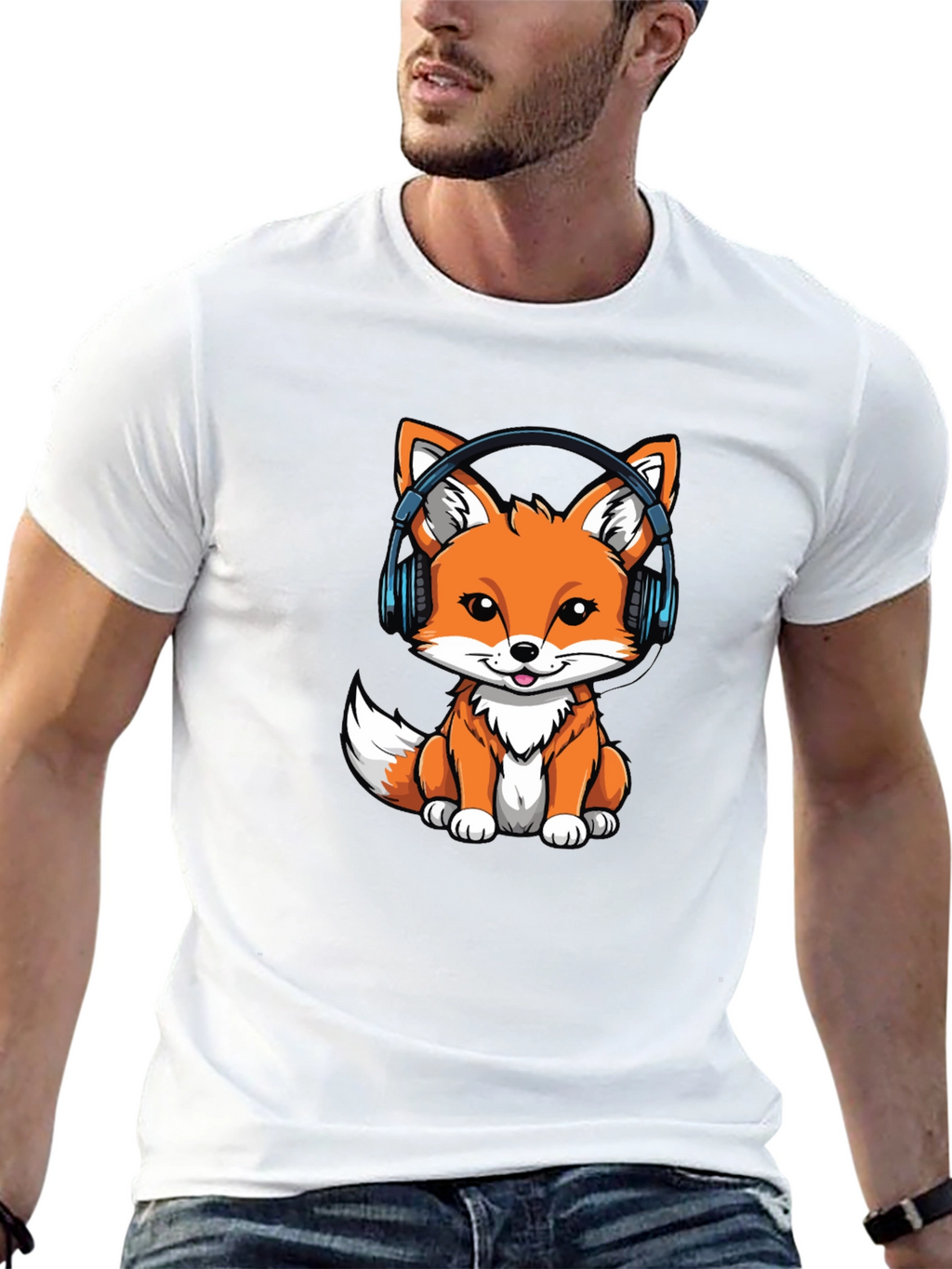 Cute Fox with Headphones Graphic Tee