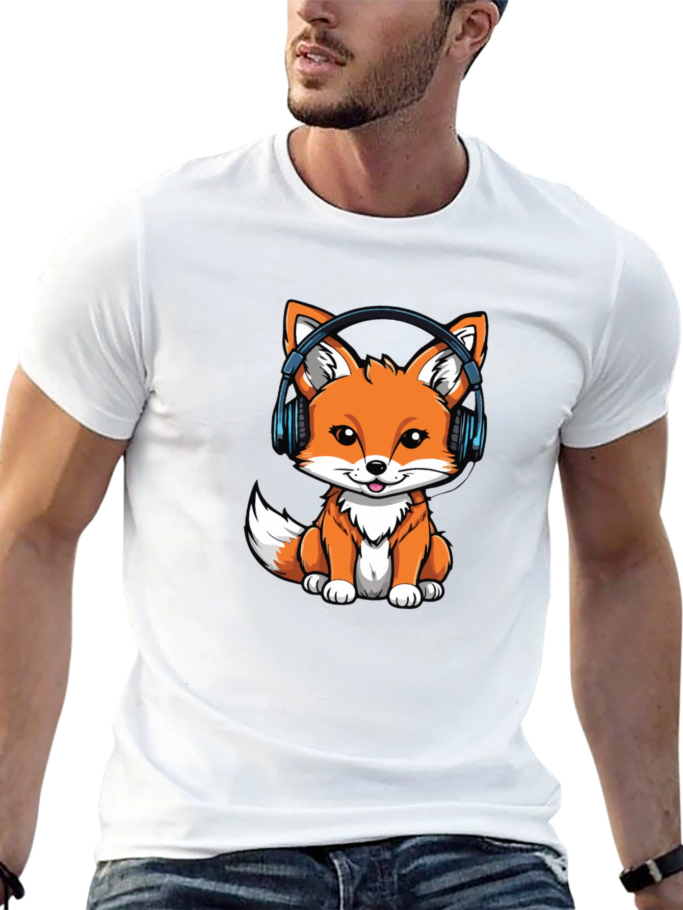 Cute Fox with Headphones Graphic Tee