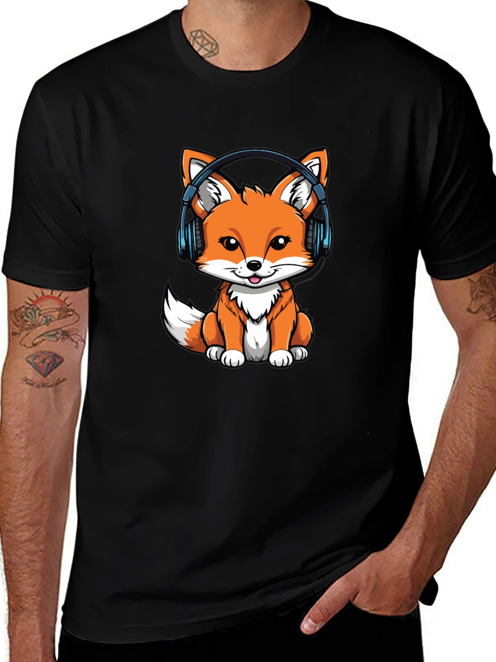 Cute Fox with Headphones Graphic Tee