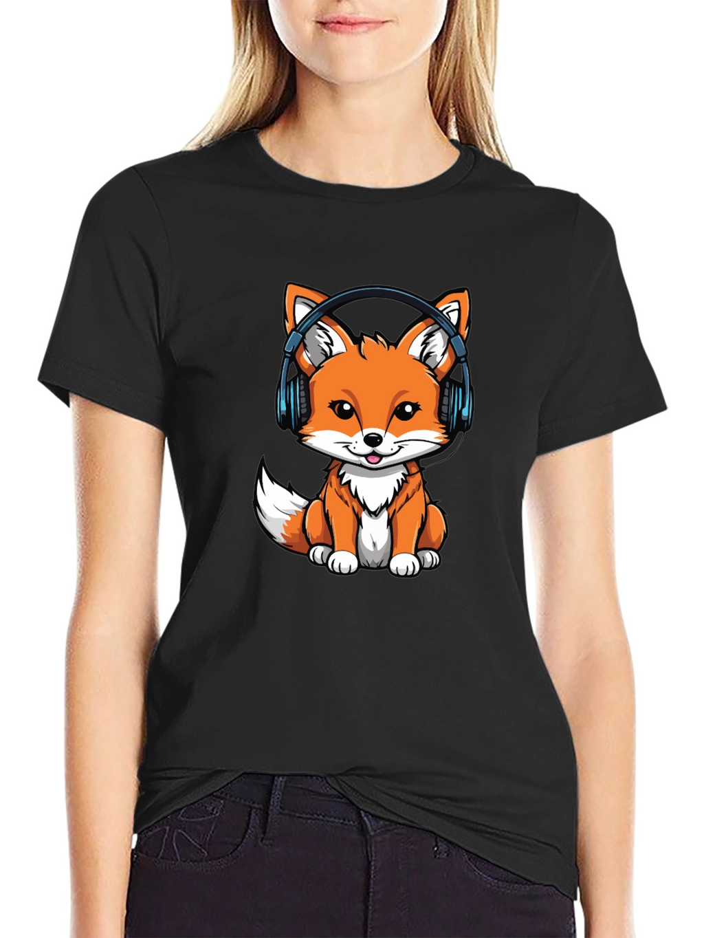 Cute Fox with Headphones Graphic Tee