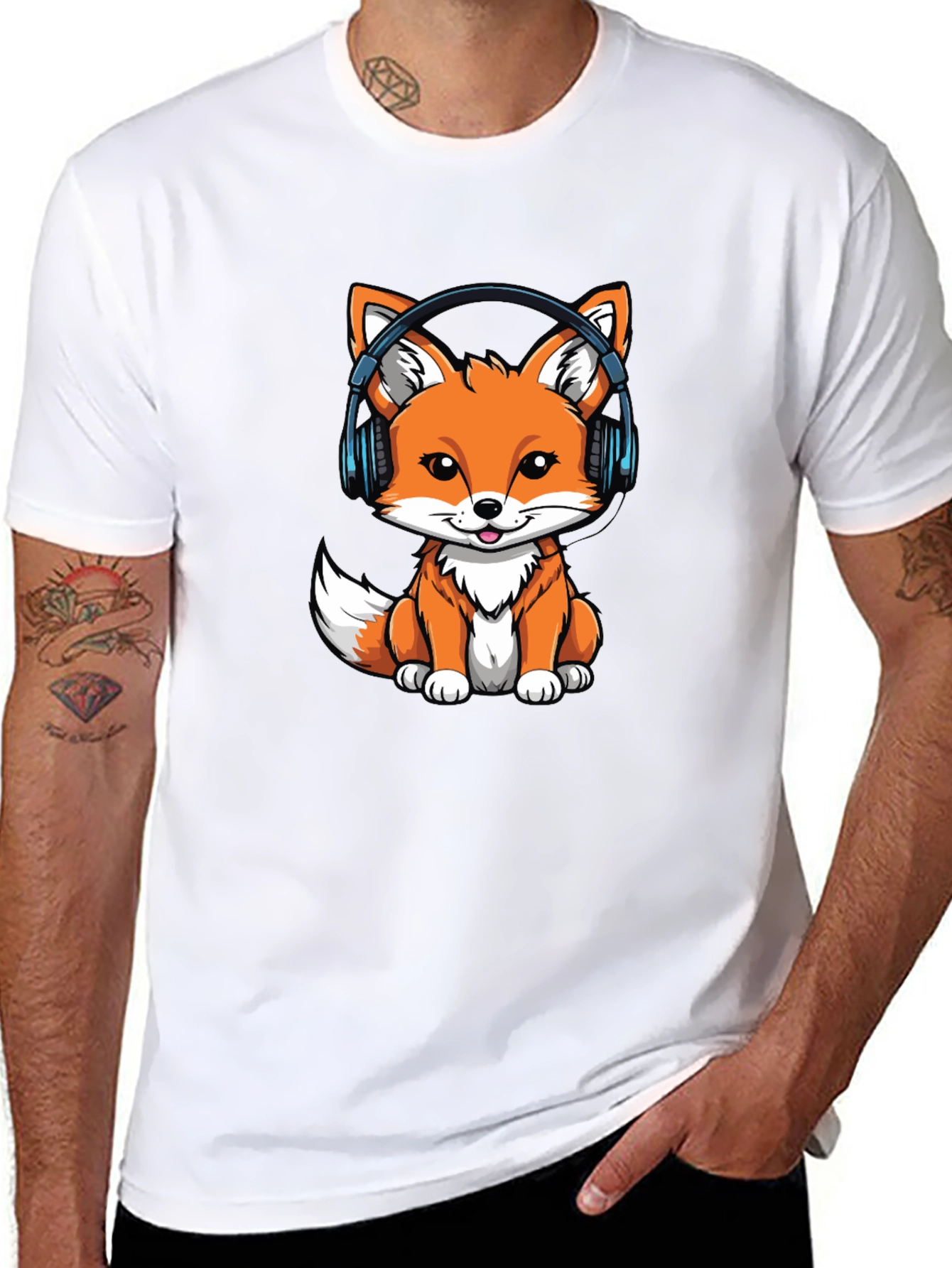 Cute Fox with Headphones Graphic Tee
