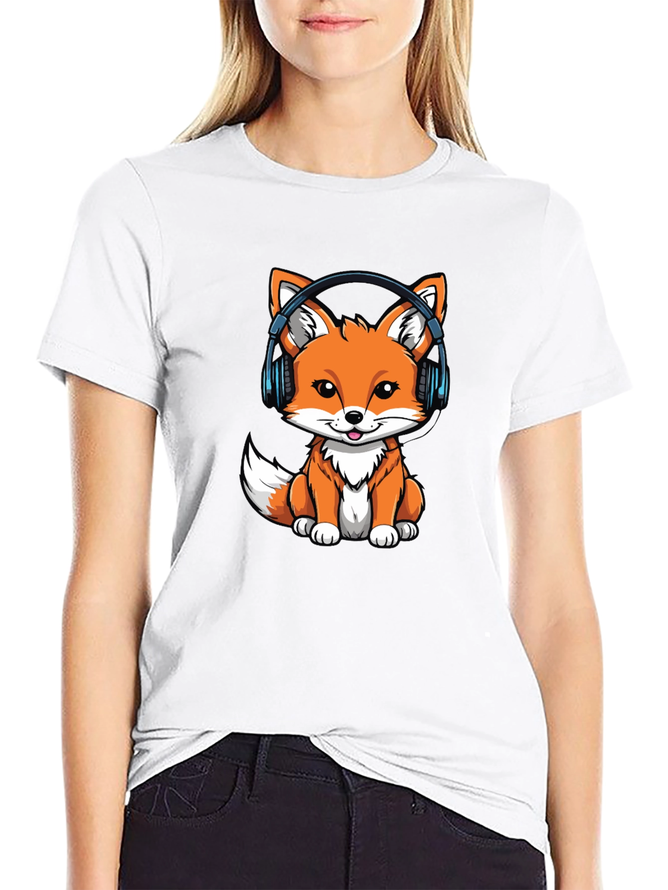 Cute Fox with Headphones Graphic Tee