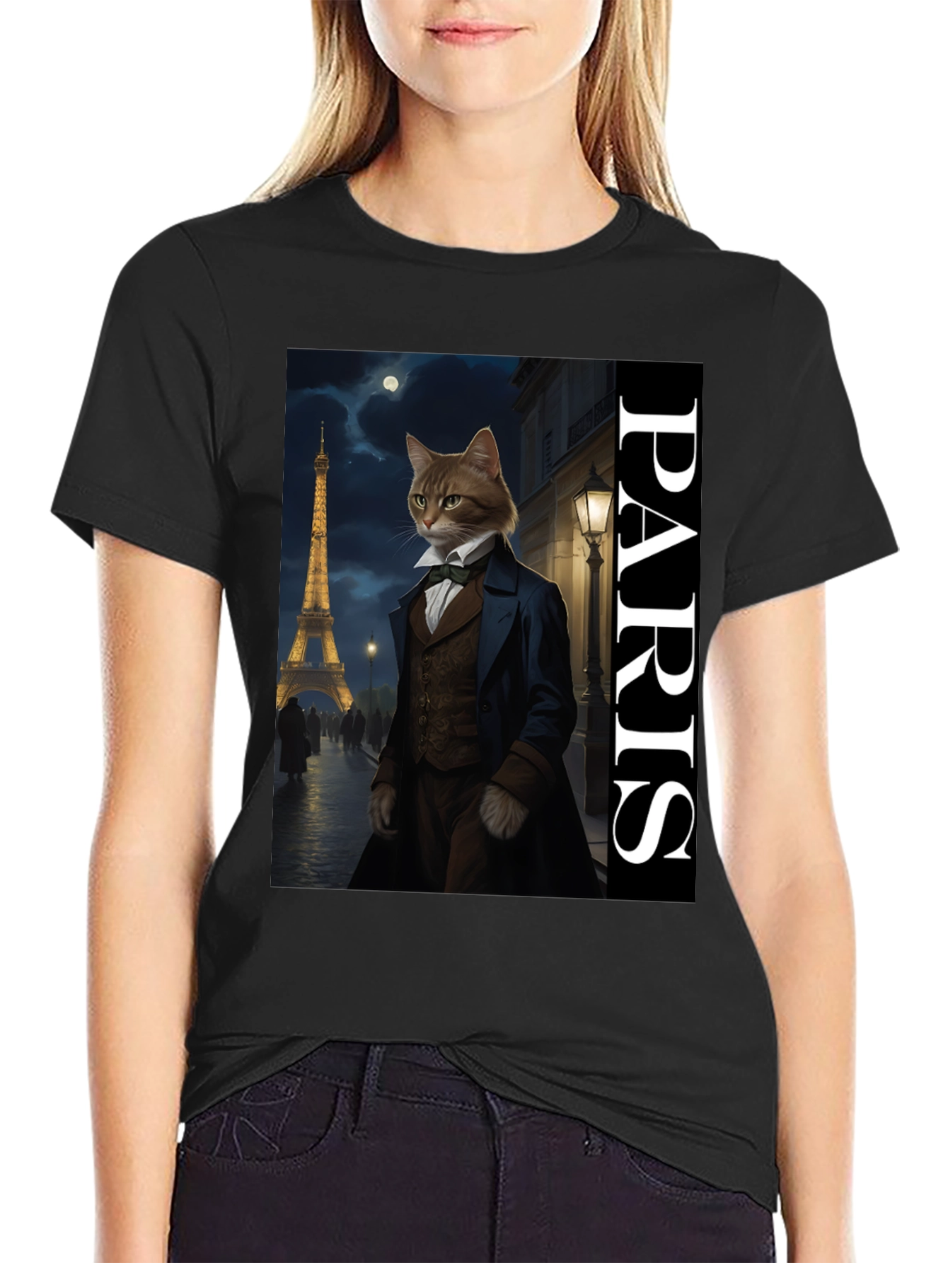 Parisian Cat T-Shirt - Dapper Feline Eiffel Tower