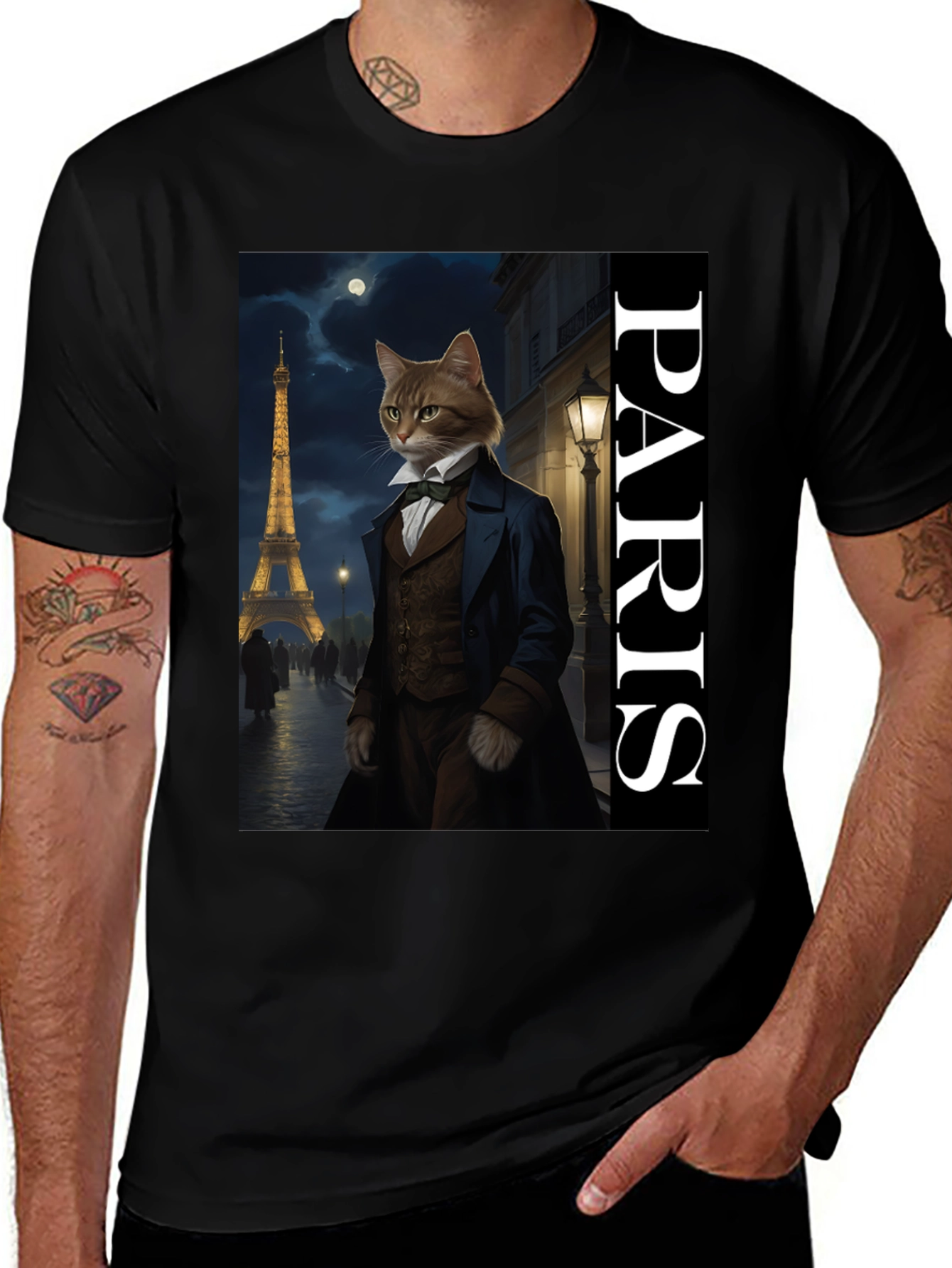 Parisian Cat T-Shirt - Dapper Feline Eiffel Tower