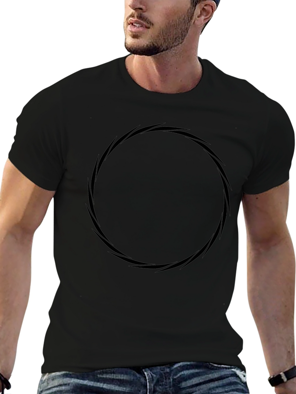 Mens Black T-Shirt with Abstract Circle Design