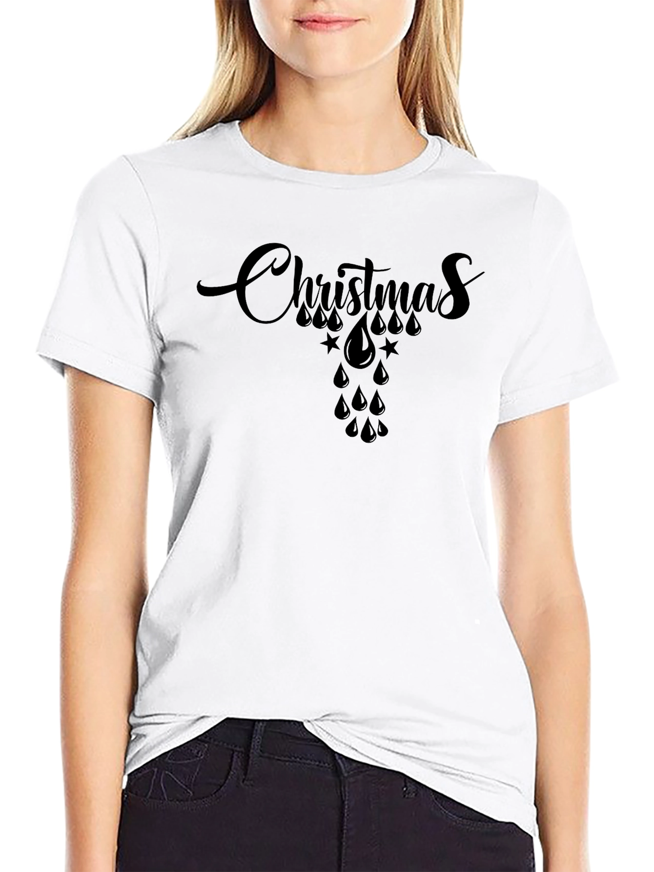 Christmas Raindrop Star Graphic Tee - Black