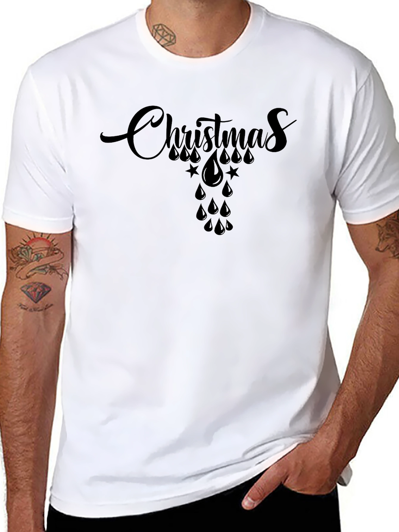 Christmas Raindrop Star Graphic Tee - Black