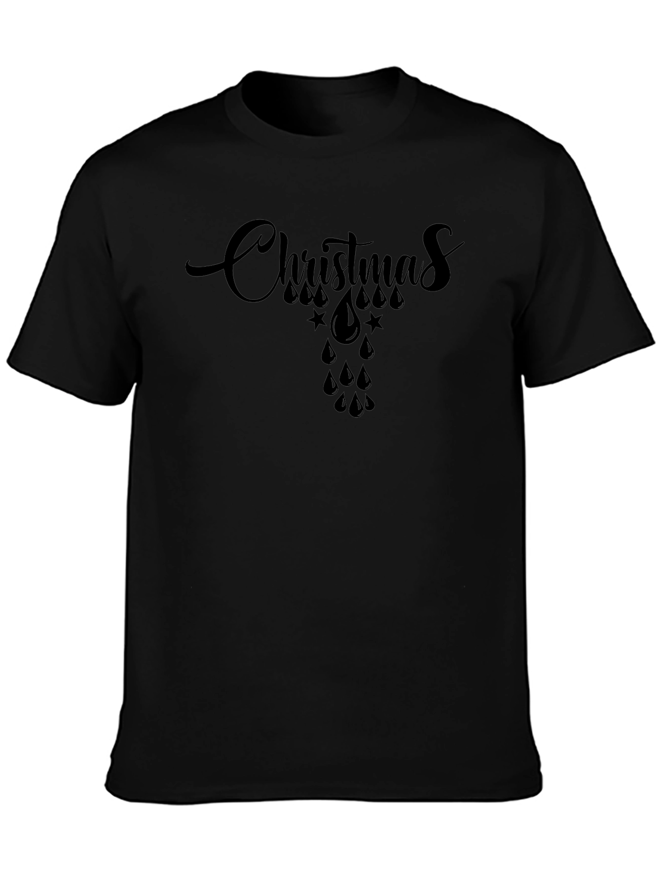 Christmas Raindrop Star Graphic Tee - Black