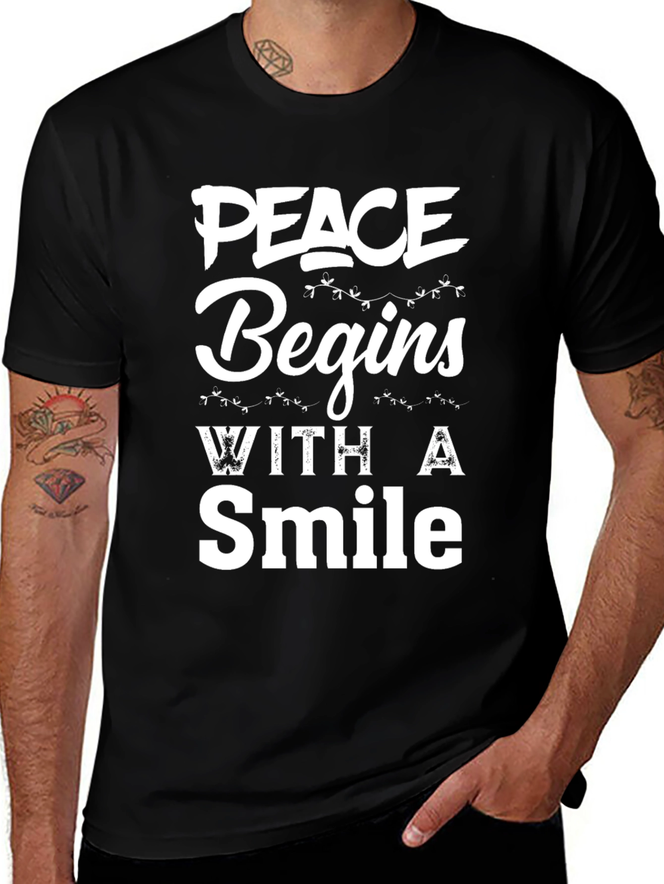 Peace Begins With A Smile Graphic Tee - Black