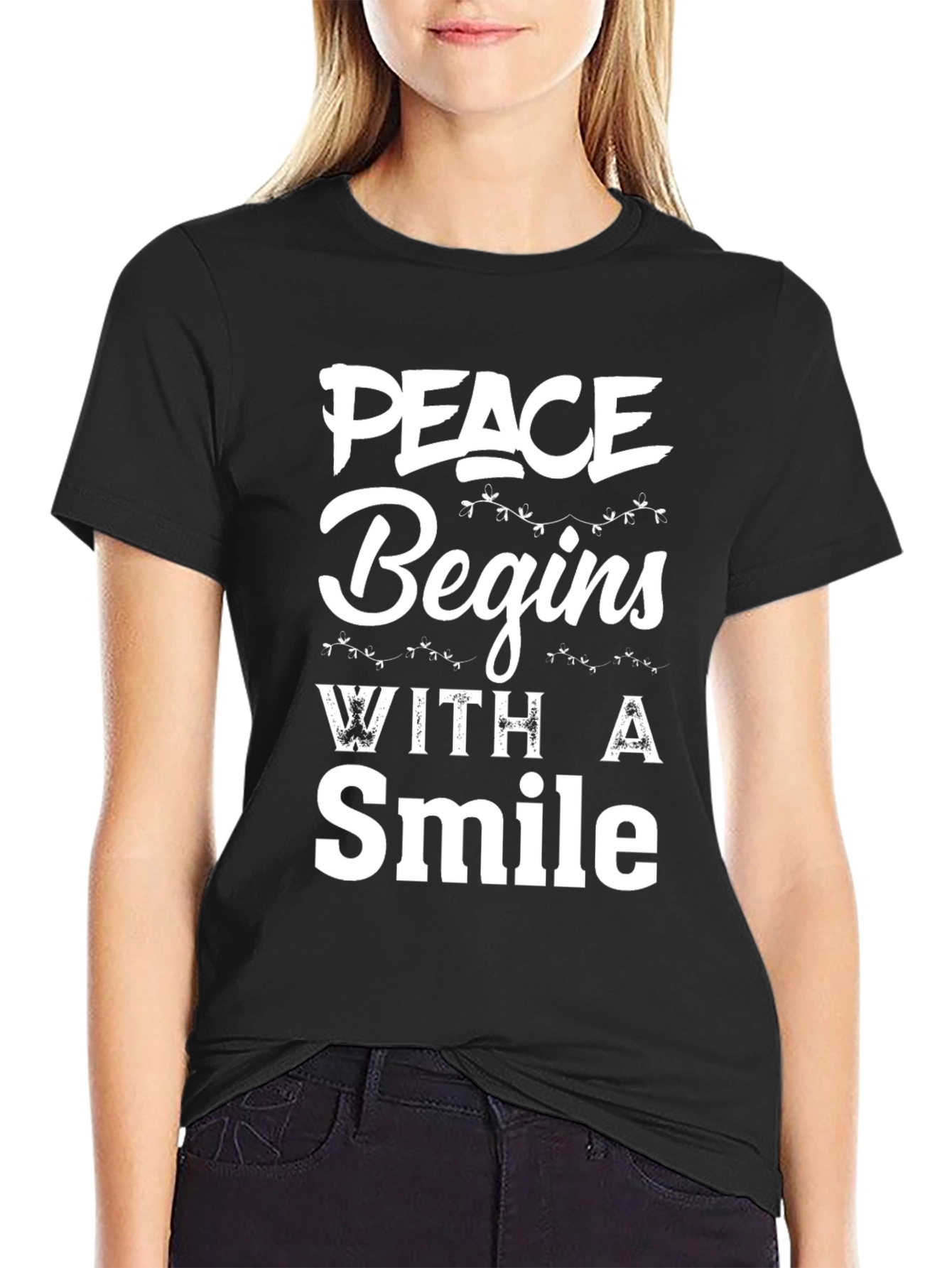 Peace Begins With A Smile Graphic Tee - Black