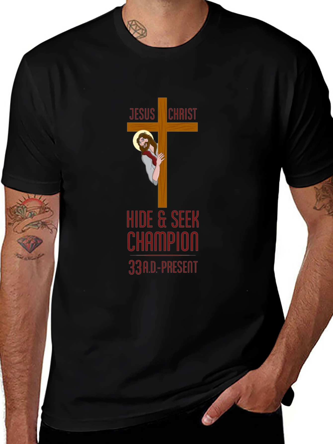 Jesus Christ Hide & Seek Champion Black T-Shirt
