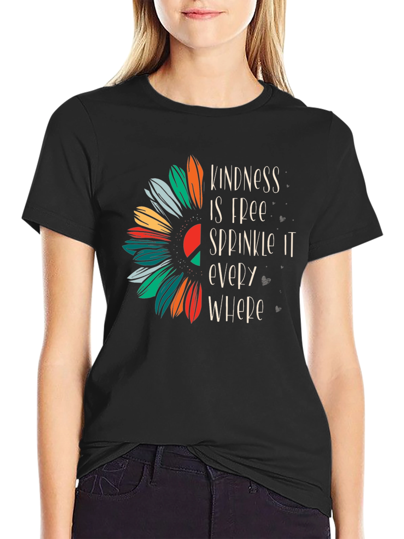 Kindness Sunflower Graphic Tee - Unisex Black T-Shirt