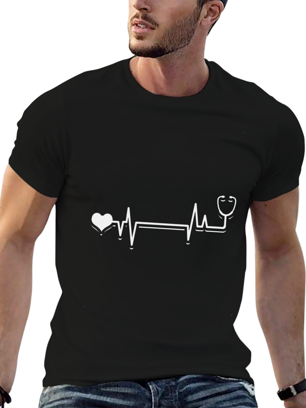 Heartbeat Stethoscope Graphic T-Shirt - Medical Design