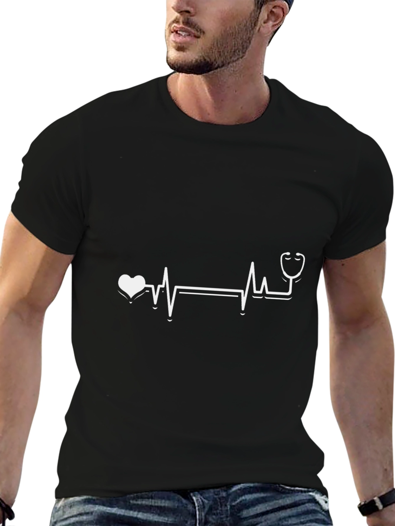 Heartbeat Stethoscope Graphic T-Shirt - Medical Design