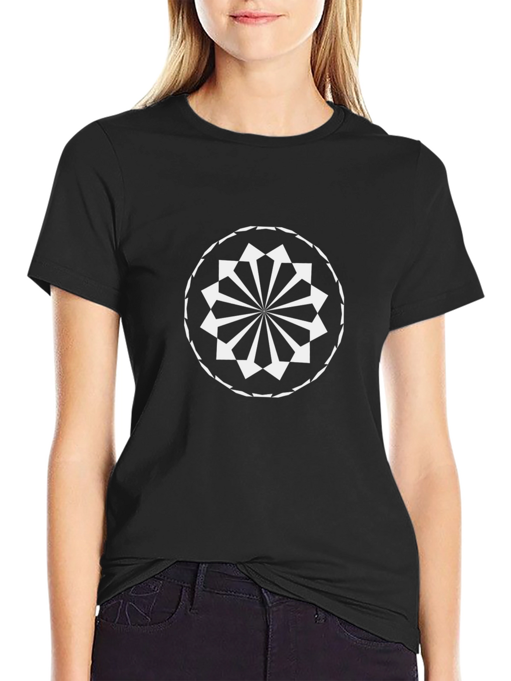 Geometric Mandala Graphic Tee - Black