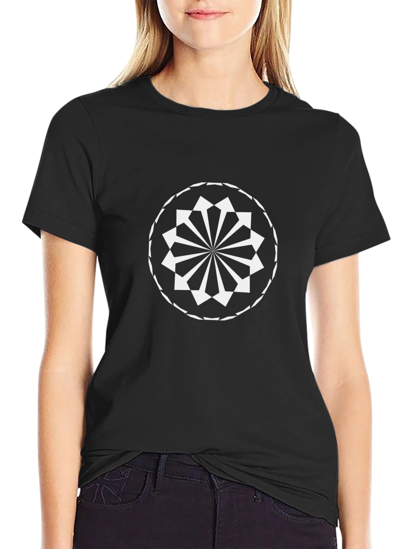 Geometric Mandala Graphic Tee - Black