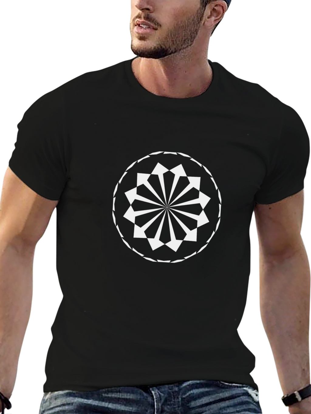 Geometric Mandala Graphic Tee - Black