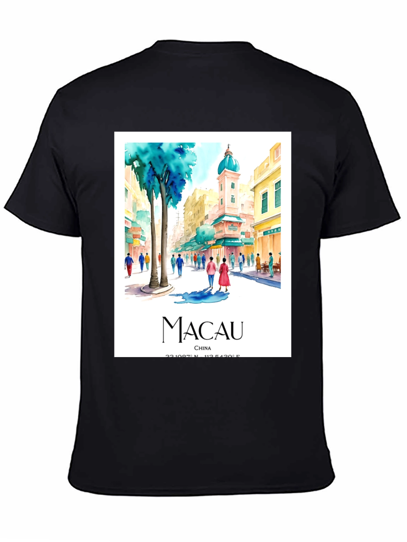Macau China Watercolor Art Mens T-Shirt