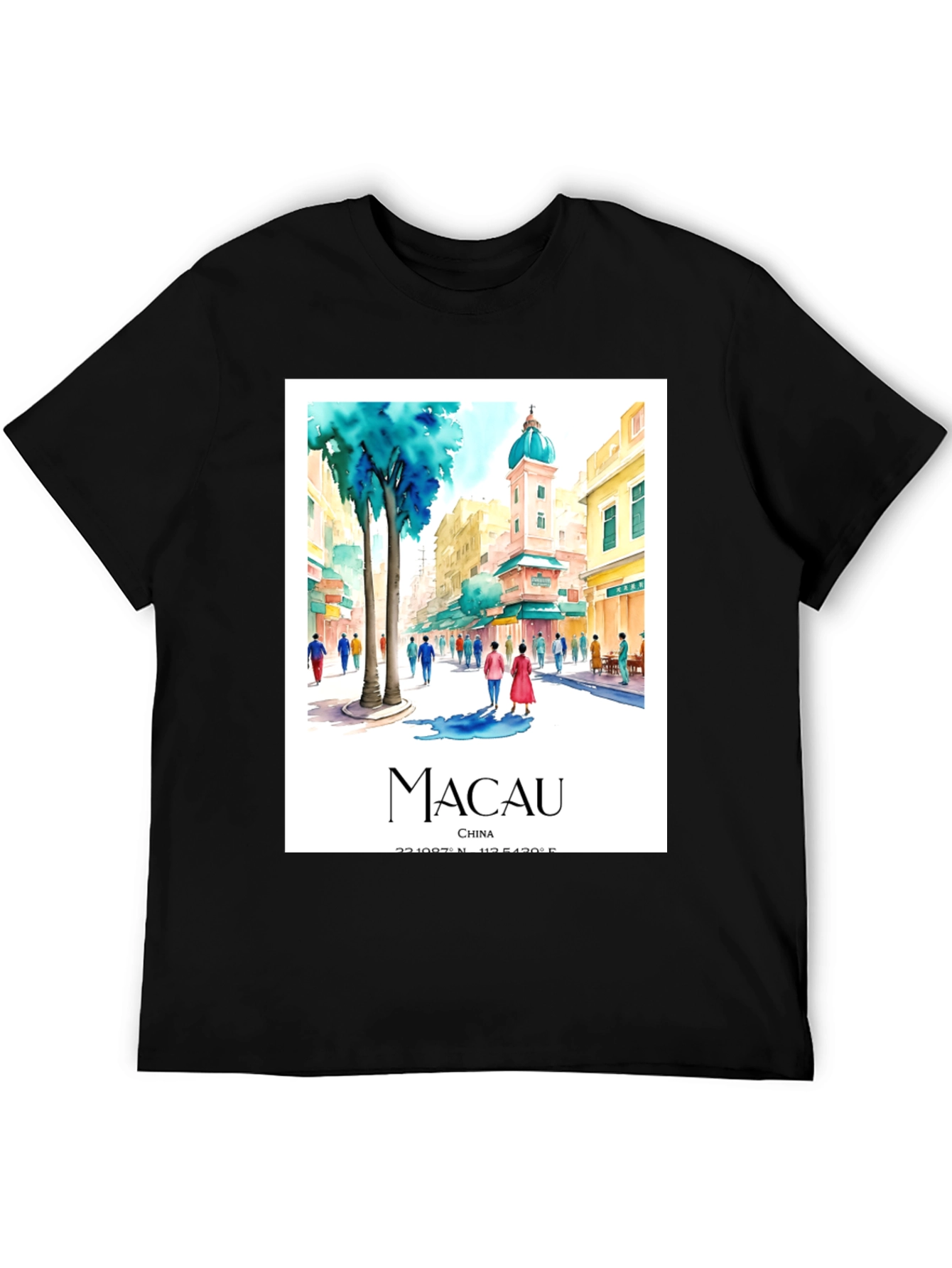 Macau China Watercolor Art Mens T-Shirt