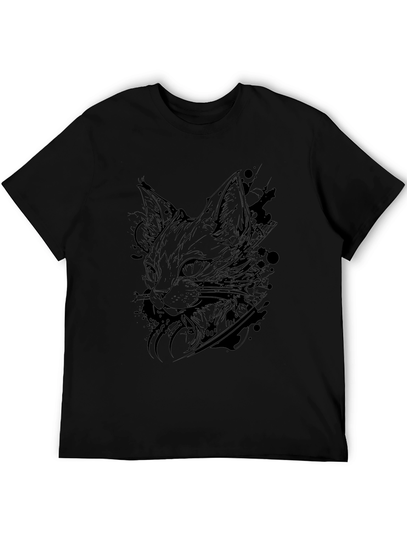 Mens Black Cat Graphic T-Shirt - Artistic Feline Design