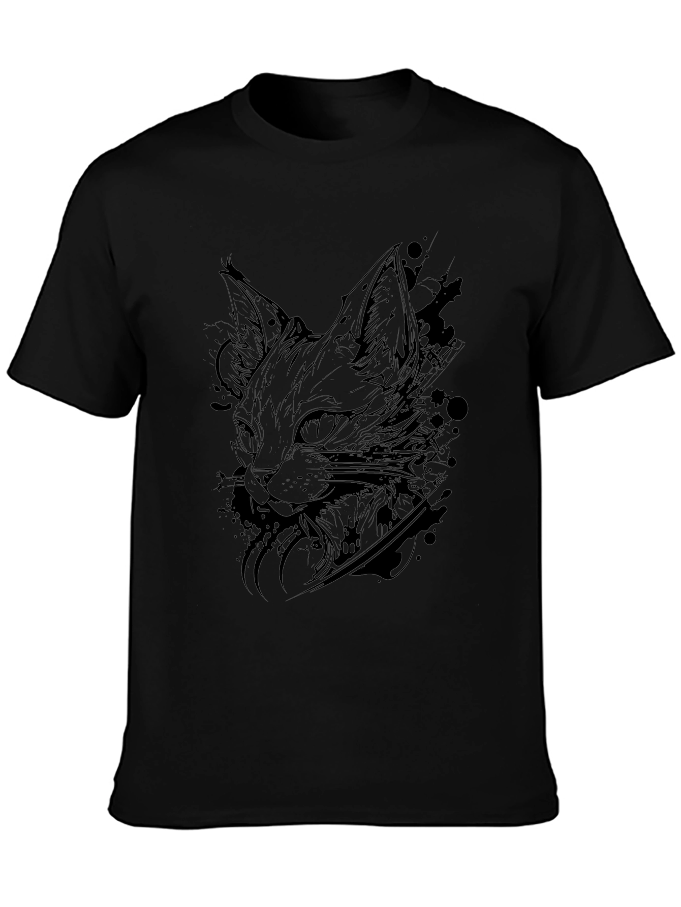Mens Black Cat Graphic T-Shirt - Artistic Feline Design