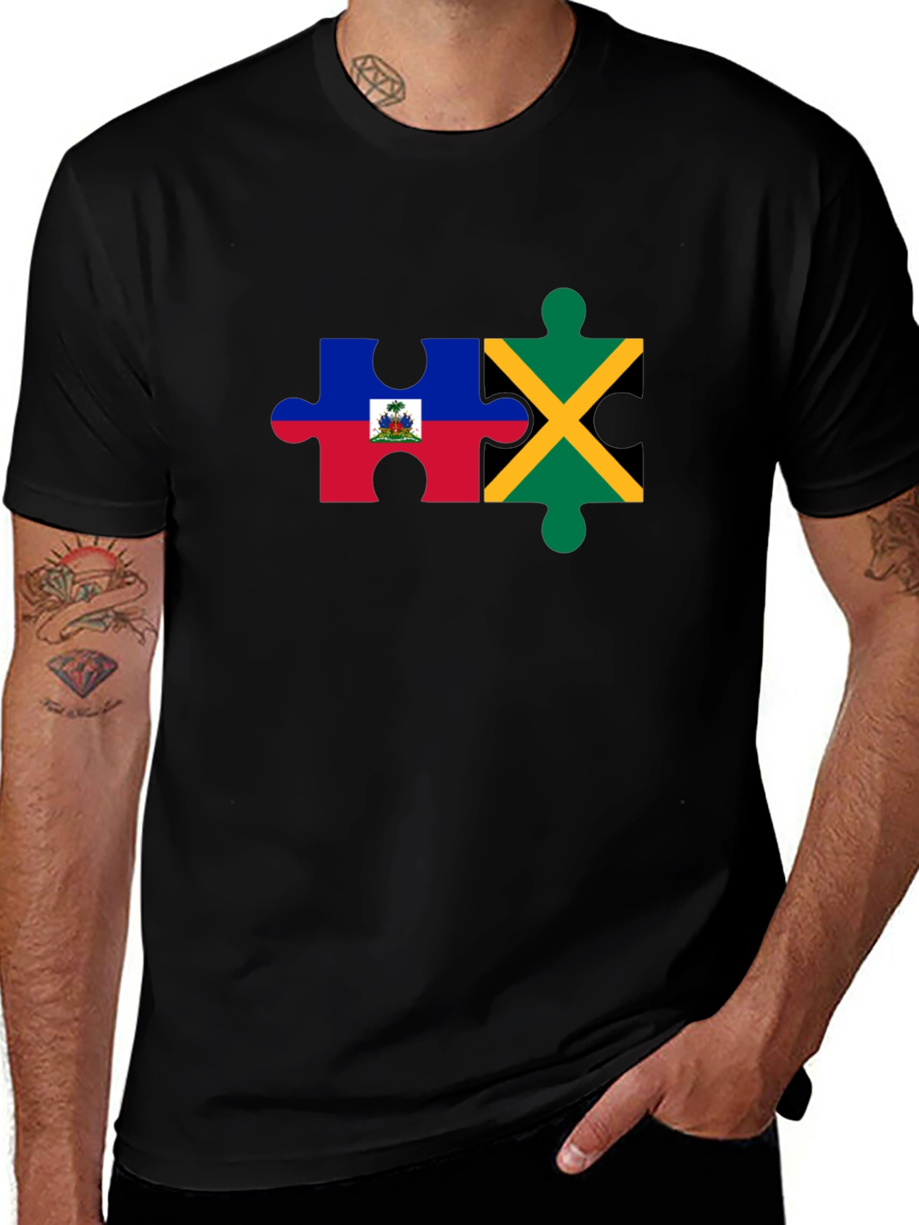 Haiti Jamaica Puzzle Piece Graphic Tee