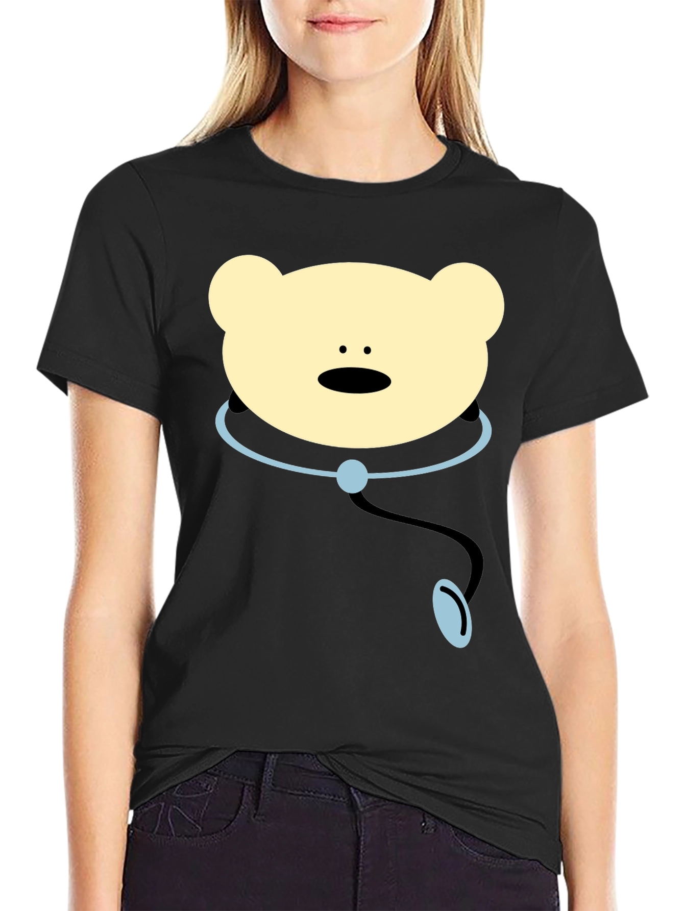 Doctor Bear Graphic Tee - Black Cotton Comfort