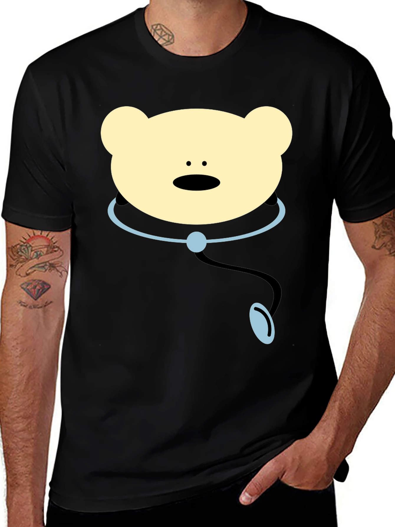 Doctor Bear Graphic Tee - Black Cotton Comfort