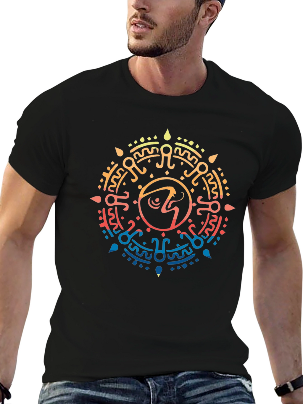 Aztec Sun Symbol Graphic T-Shirt