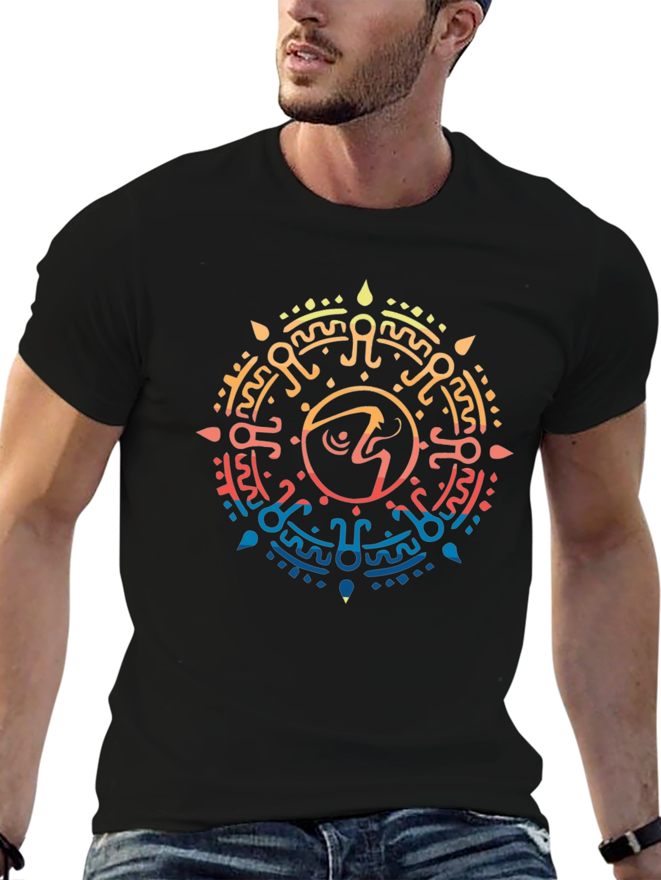 Aztec Sun Symbol Graphic T-Shirt