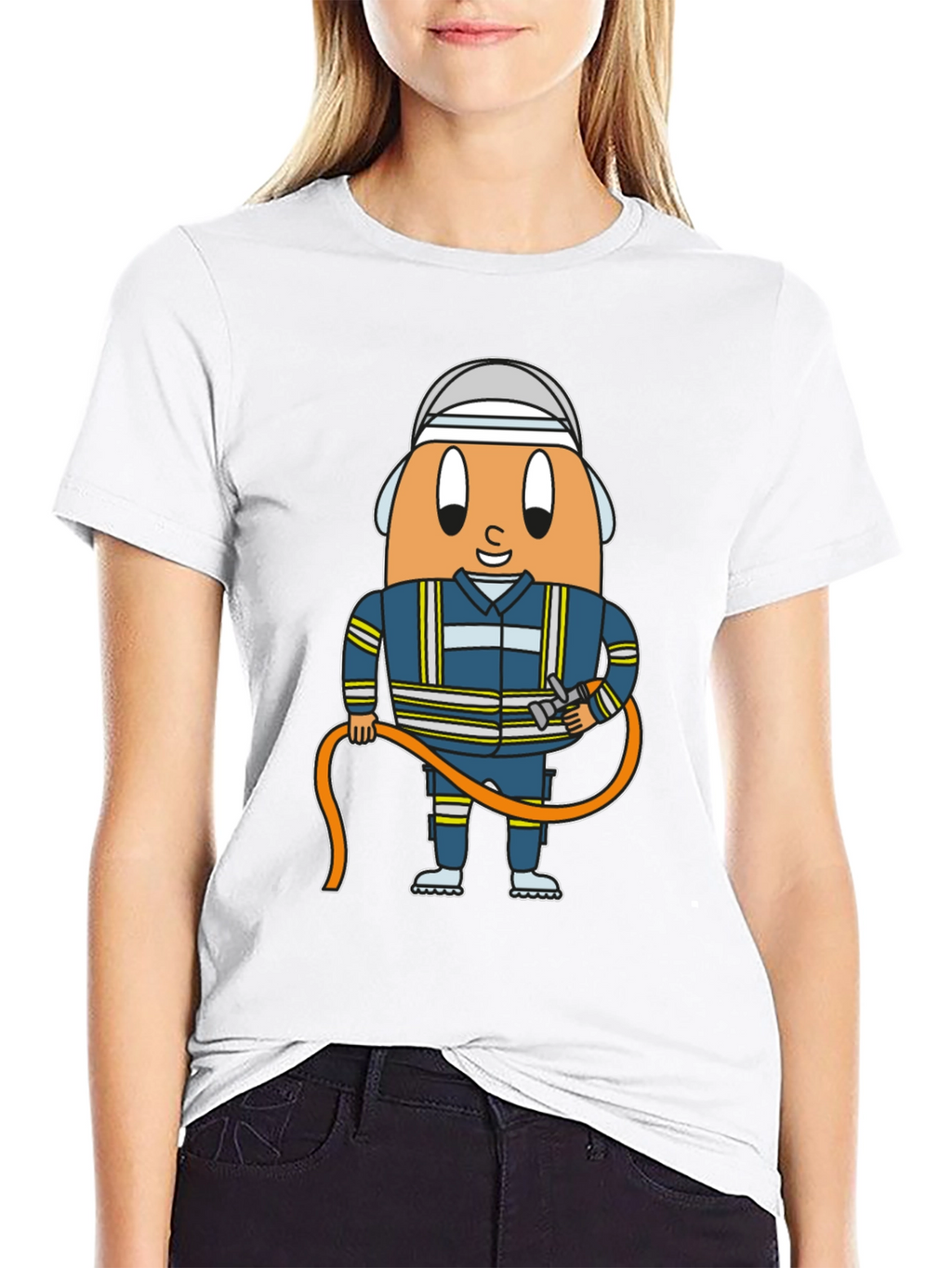 Firefighter Egg Cartoon Graphic T-Shirt