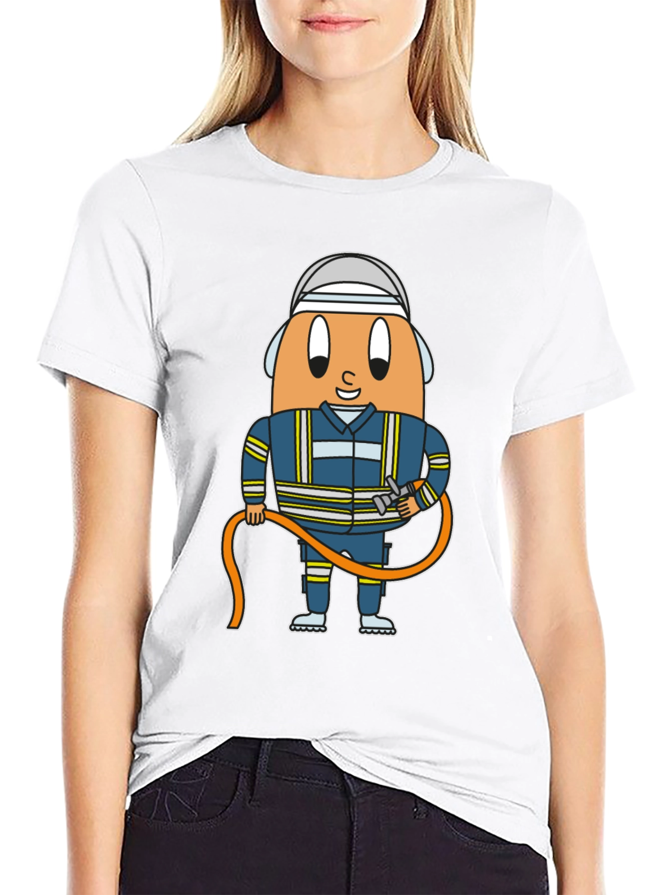 Firefighter Egg Cartoon Graphic T-Shirt